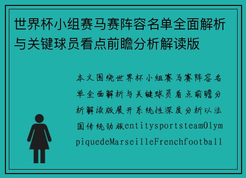世界杯小组赛马赛阵容名单全面解析与关键球员看点前瞻分析解读版