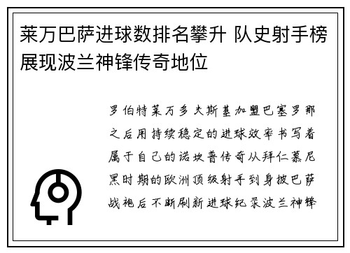 莱万巴萨进球数排名攀升 队史射手榜展现波兰神锋传奇地位